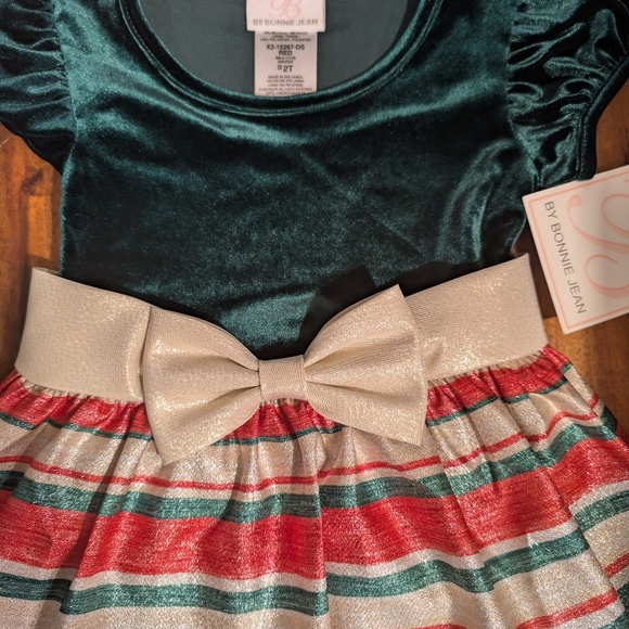 NWT Special Occasion Dress. Bonnie Jean DRESS. Velvet & Stripes - Picture 3 of 4